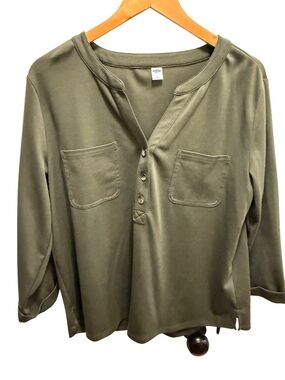 Old Navy Olive Green Henley Top with Pocket Detail